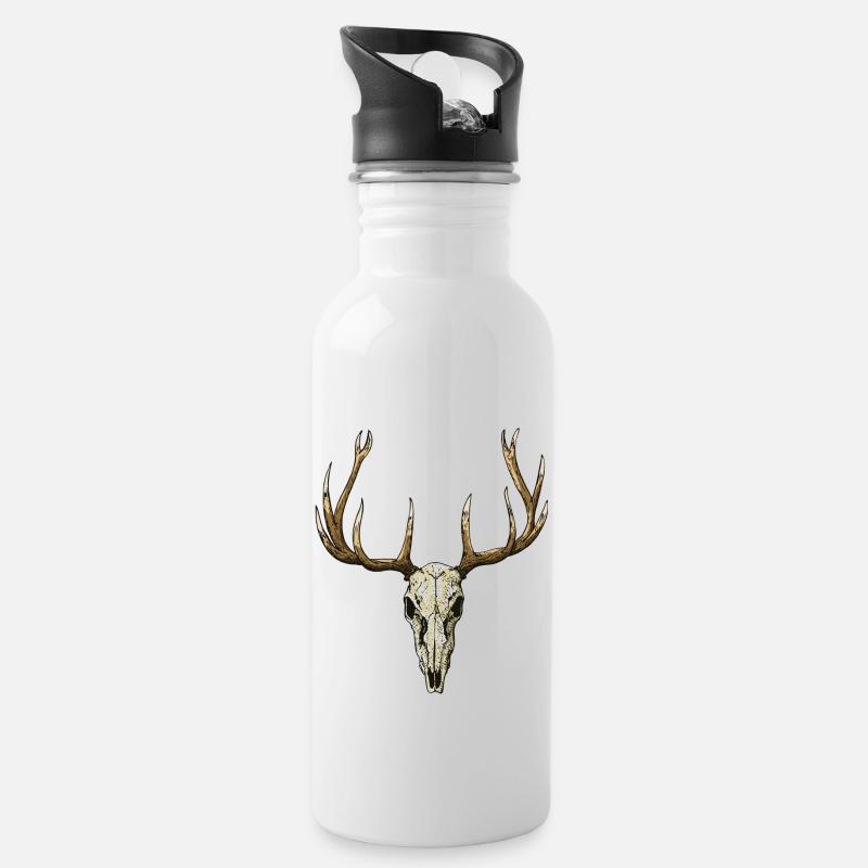 Hirschschädel - Trinkflasche mit integriertem Trinkhalm - Weiß