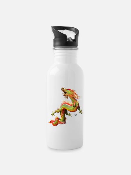 Chinese Dragon - Water bottle with straw - white