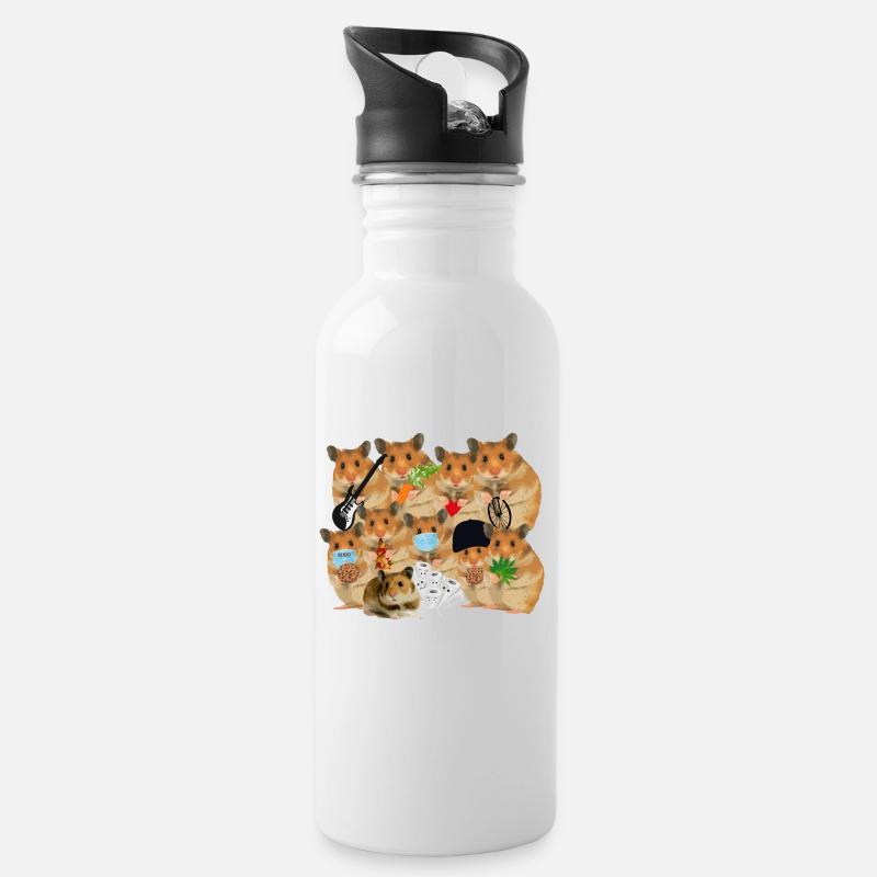 Hamsterbande Hamster Viele - Trinkflasche mit integriertem Trinkhalm - Weiß