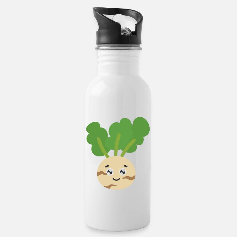 Kohlrabi - Trinkflasche mit integriertem Trinkhalm - Weiß