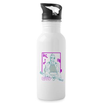 Verbrenne das Stadtmädchen - Trinkflasche mit integriertem Trinkhalm - Weiß - Rechts