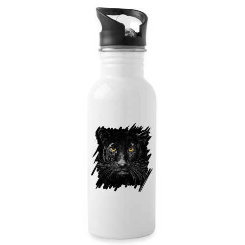 Schwarzer Panther - Trinkflasche mit integriertem Trinkhalm