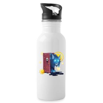Blue Ink Spirits - Großer böser Wolf vor der Tür - Trinkflasche mit integriertem Trinkhalm - Weiß - Rechts