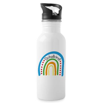 Schulkind Regenbogen blau - Trinkflasche mit integriertem Trinkhalm - Weiß - Rechts