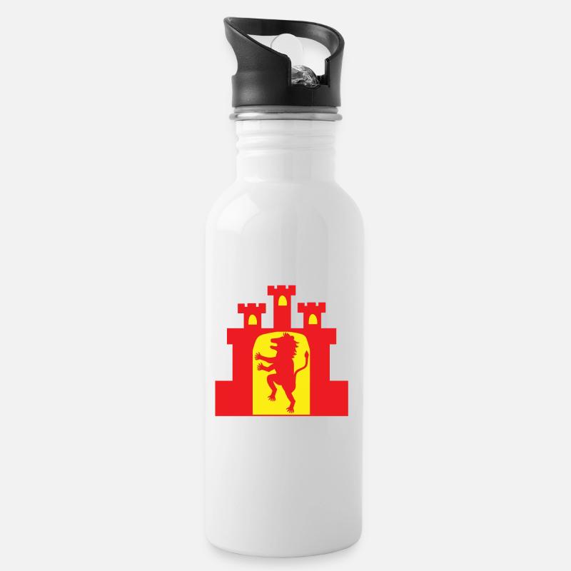 León und Castilla in Rot und Gelb - Trinkflasche mit integriertem Trinkhalm - Weiß