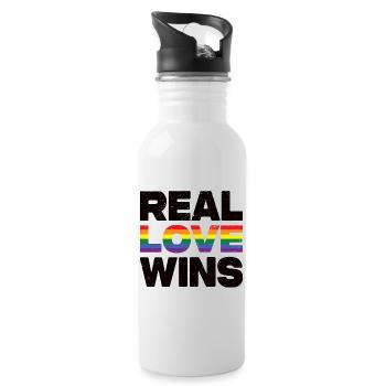 Real Love Wins LGBTQ Rainbow Gay Pride - Water bottle with straw - white - Right