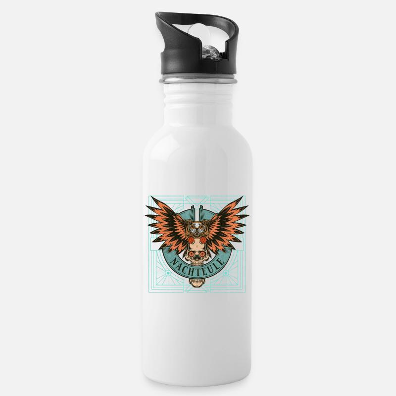Nachteule Schädel Pank - Trinkflasche mit integriertem Trinkhalm - Weiß