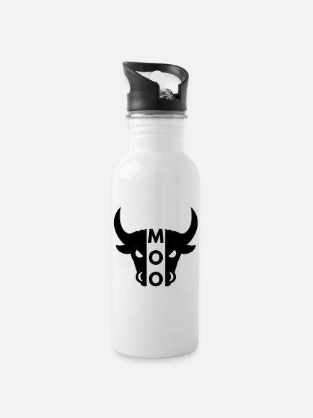 Moo (half head bull) - Water bottle with straw - white