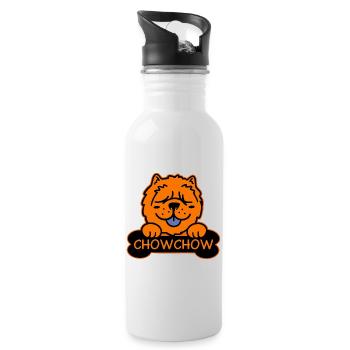 Chow Chow Chow und Knochen - Trinkflasche mit integriertem Trinkhalm - Weiß - Rechts