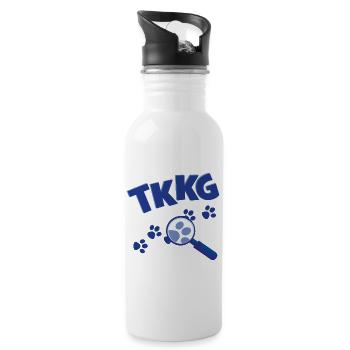 TKKG Junior Logo Mit Lupe Und Pfotenabdrücken - Trinkflasche mit integriertem Trinkhalm - Weiß - Rechts