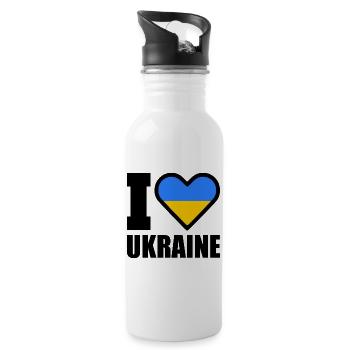Ukraine - Trinkflasche mit integriertem Trinkhalm - Weiß - Rechts