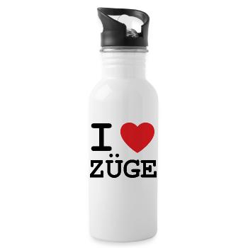 Ich liebe Züge - I Love Trains - Trinkflasche mit integriertem Trinkhalm - Weiß - Rechts