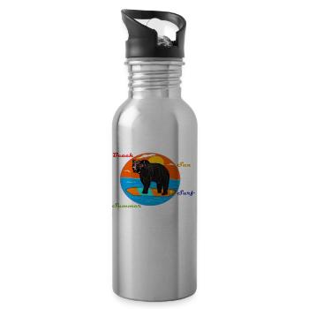 Surfing Bear - Water bottle with straw - silver - Right