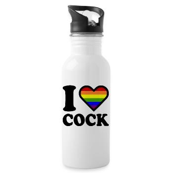 I love cock - Trinkflasche mit integriertem Trinkhalm - Weiß - Rechts