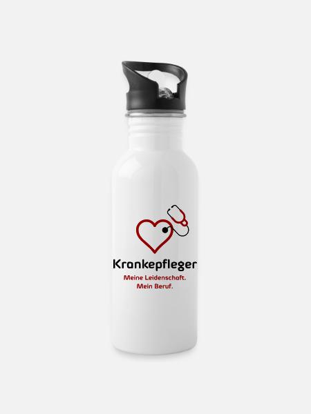 Krankenpfleger - Trinkflasche mit integriertem Trinkhalm - Weiß