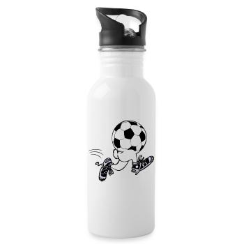 Soccer-Men | laufender Fussball - Trinkflasche mit integriertem Trinkhalm - Weiß - Rechts