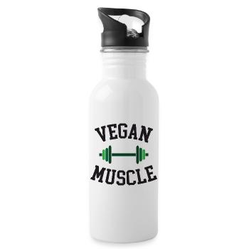 Vegane Muskeln - Trinkflasche mit integriertem Trinkhalm - Weiß - Rechts