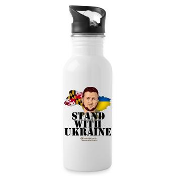 Maryland Ukraine Supporters Merch Design - Water bottle with straw - white - Right