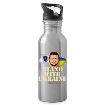 Ukraine Massachusetts Zelenskyj T-Shirt Design - Water bottle with straw - silver - Right