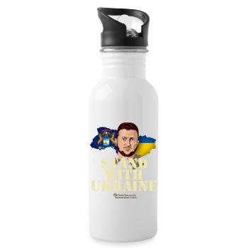 Ukraine Michigan Fahnen Porträt Selenskyj - Trinkflasche mit integriertem Trinkhalm - Weiß - Rechts