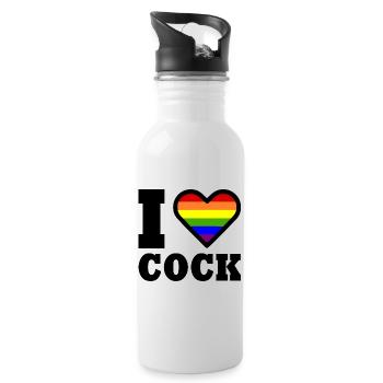 I love cock - Trinkflasche mit integriertem Trinkhalm - Weiß - Rechts