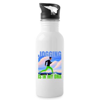JOGGEN IST IN MEINER DNA - Trinkflasche mit integriertem Trinkhalm - Weiß - Rechts