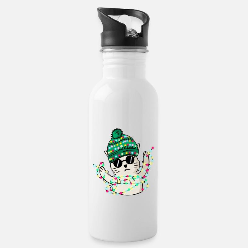 Weihnachten - Merry Catmas! - Trinkflasche mit integriertem Trinkhalm - Weiß
