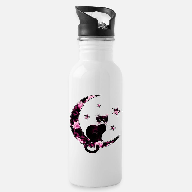 Katze - Trinkflasche mit integriertem Trinkhalm - Weiß