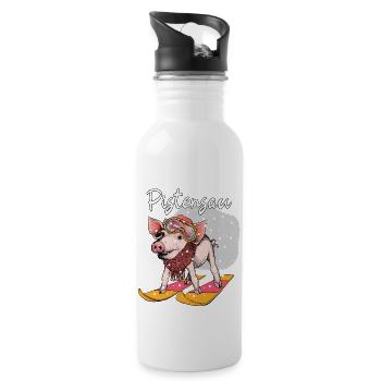 Pistensau Apres Ski Urlaub Geschenk - Trinkflasche mit integriertem Trinkhalm - Weiß - Rechts