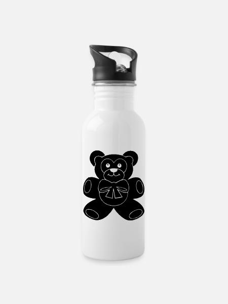 Teddybär - Trinkflasche mit integriertem Trinkhalm - Weiß
