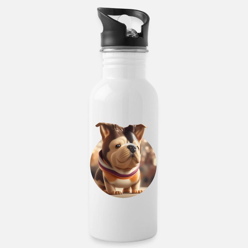 Süßer Kugelhund - Trinkflasche mit integriertem Trinkhalm - Weiß