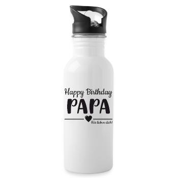 Happy Birthday Papa! Wir lieben Dich! - Trinkflasche mit integriertem Trinkhalm - Weiß - Rechts