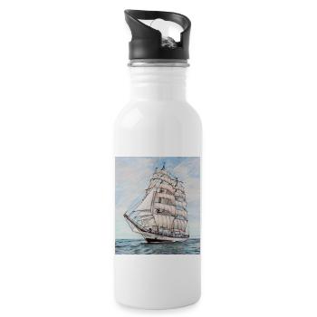 Meerblick: Die Schönheit des Meeres und der Boote - Trinkflasche mit integriertem Trinkhalm - Weiß - Rechts
