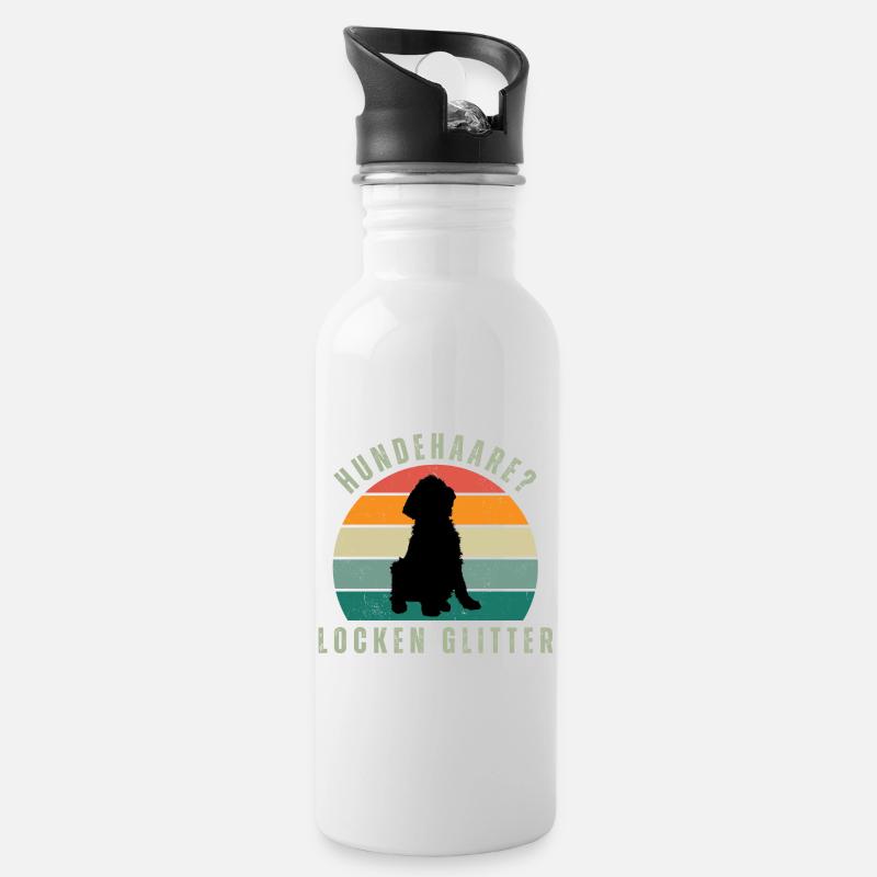 Locken Glitter Retro Sunset - Trinkflasche mit integriertem Trinkhalm - Weiß