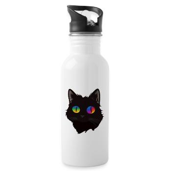 Cat Rainbow Eyes Animal - Water bottle with straw - white - Right