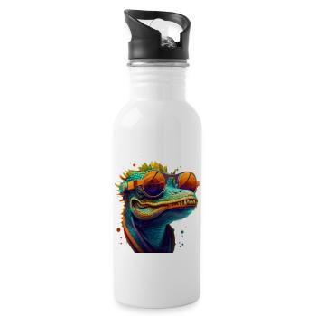 Kroko oder Alligator mit Sonnenbrille im Sommer - Trinkflasche mit integriertem Trinkhalm - Weiß - Rechts