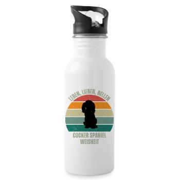 Leben Lieben Bellen, Cocker Spaniel Weisheit - Trinkflasche mit integriertem Trinkhalm - Weiß - Rechts