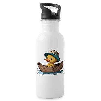 Süße Ente im Ruderboot mit Sommerhut und Blume - Trinkflasche mit integriertem Trinkhalm - Weiß - Rechts