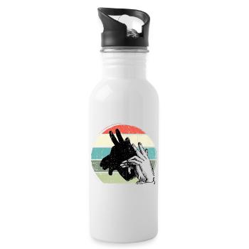 Giraffe Silhouette Retro Sunset - Water bottle with straw - white - Right
