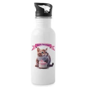 Joyeux anniversaire chaton cadeau - Gourde avec paille intégrée - blanc - Droite