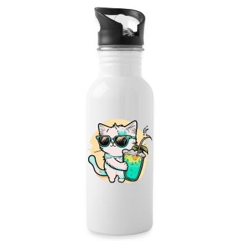The coolest cat on the beach - Water bottle with straw - white - Right