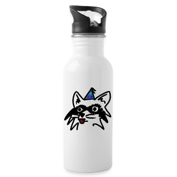 Raccy Raccoon Birthday Celebration - Water bottle with straw - white - Right