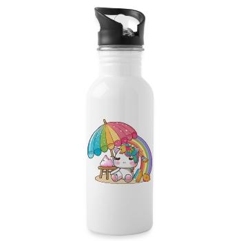 Rainbow unicorn for children - colorful and cheerful - Water bottle with straw - white - Right