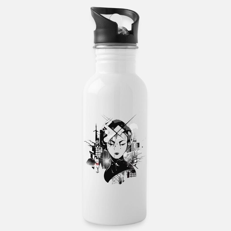 Die Geisha - Trinkflasche mit integriertem Trinkhalm - Weiß