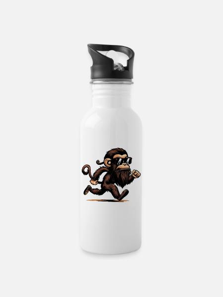 Laufender Affe - Trinkflasche mit integriertem Trinkhalm - Weiß