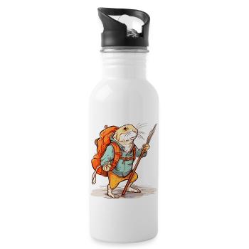 Mole rat as a hiker with stick and backpack - Water bottle with straw - white - Right