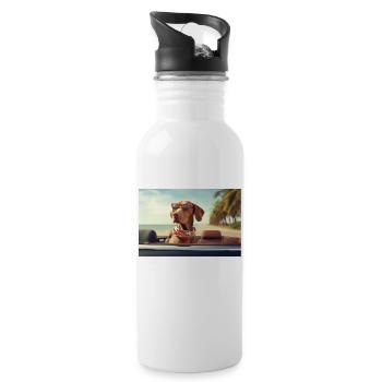 Cooler Magyar Vizsla mit Sonnenbrille - Trinkflasche mit integriertem Trinkhalm - Weiß - Rechts