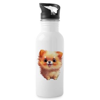 Zwergspitz Wasserfarben Zeichnung - Trinkflasche mit integriertem Trinkhalm - Weiß - Rechts