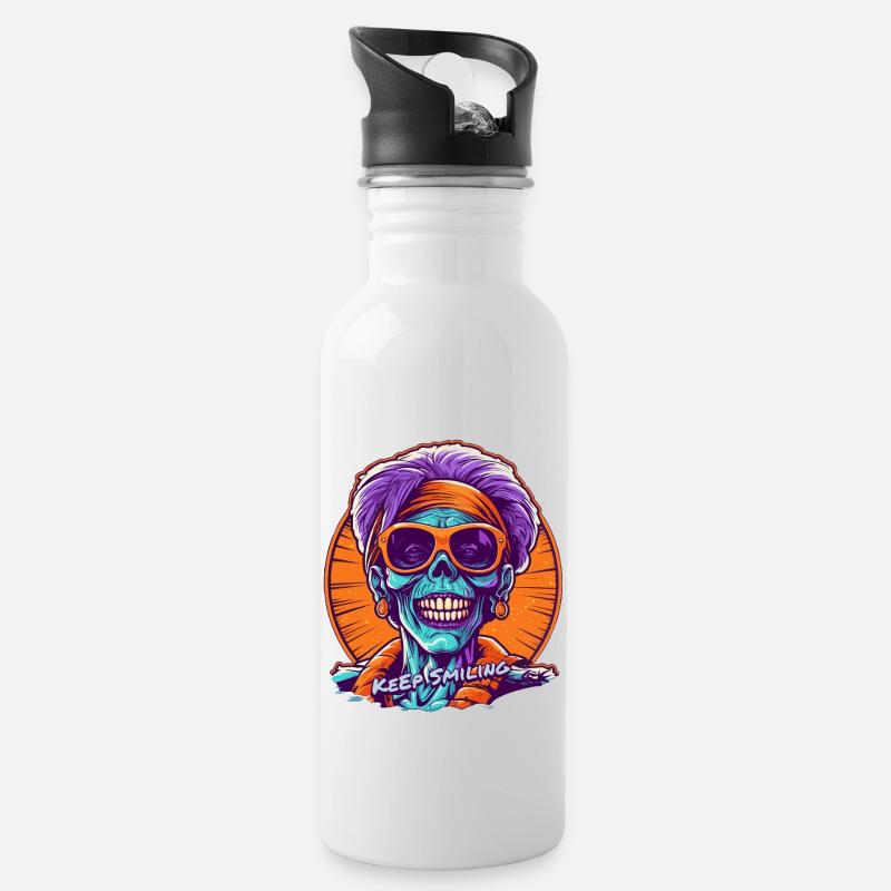 Keep Smiling - the Mummy - Water bottle with straw - white