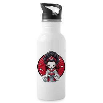 Chibi Geisha Japan - Trinkflasche mit integriertem Trinkhalm - Weiß - Rechts